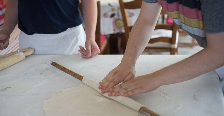 From Mykonos: Mykonian Farm Baking Class with Brunch - Meeting Mike and starting the bread class