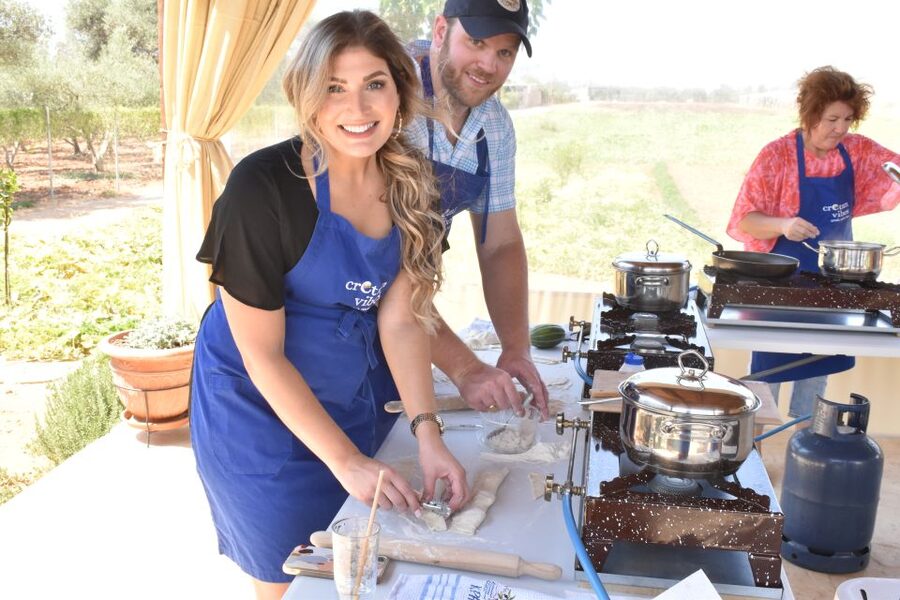 Moires: Cooking Class and Olive Oil Tasting at a Family Farm - Eating what you made with Cretan wine