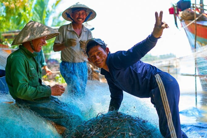 Small Group Bicycle Tour with Farming and Fishing Experience - Basket boats on the coconut-palm waterways